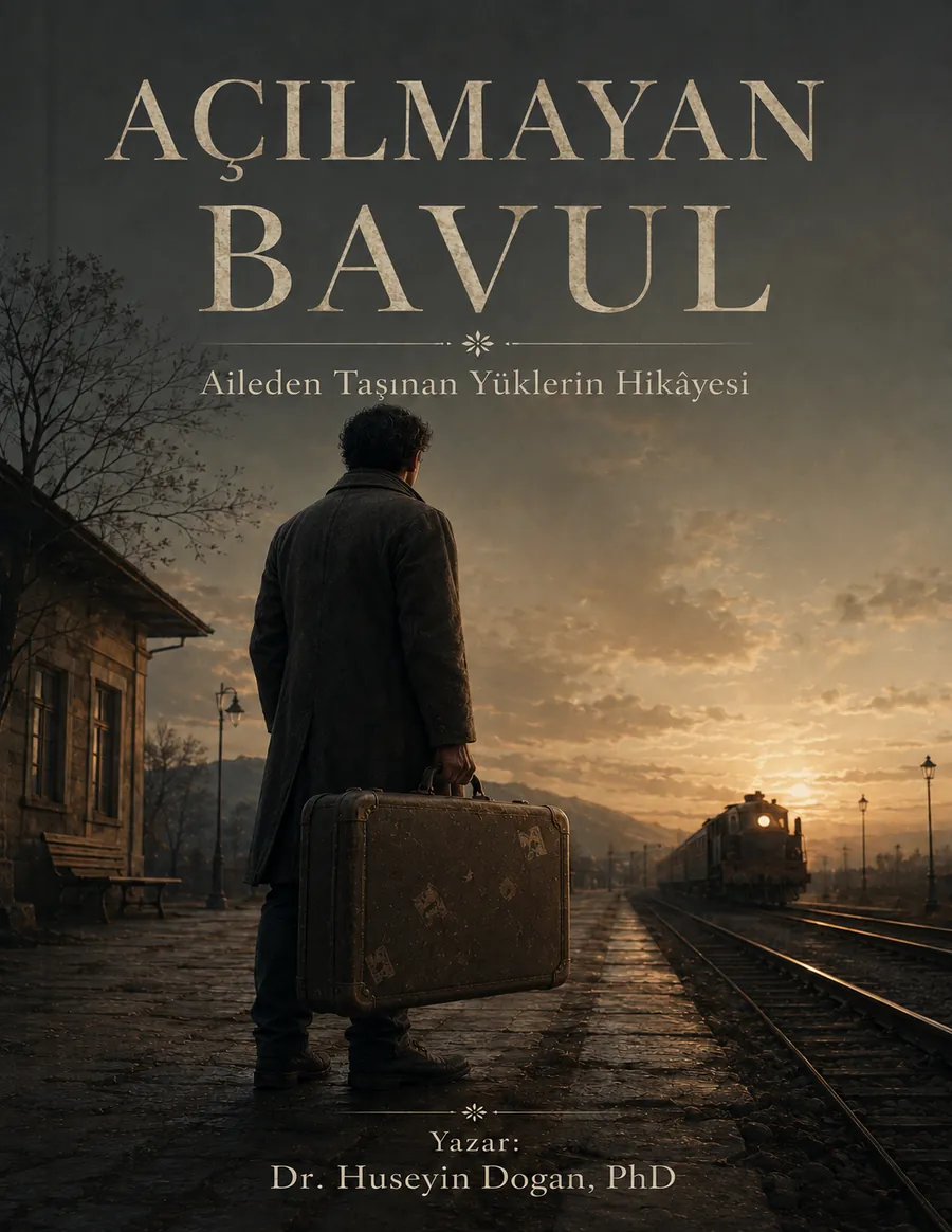 Açılmayan Bavul romanının kapağı: istasyonda bavulunu tutan yolcu ve yaklaşan tren
